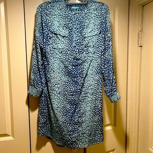 Blue ombré animal print silk dress
